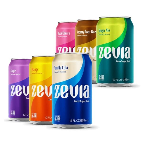 Zevia Zero Sugar Soda, Rainbow Variety Pack, 12 oz Cans (24-Pack) – Naturally Sweetened, Zero Calorie Sugar Free Soda - Non-GMO Project Verified, Gluten-Free, Vegan