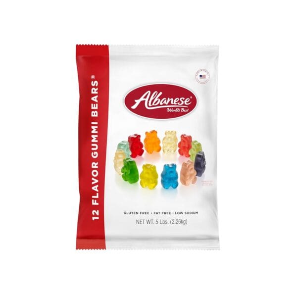 Albanese World's Best 12 Flavor Gummi Bears, 5lbs of Candy, Soft & Chewy Candy Snack, Fruity Flavor Assortment